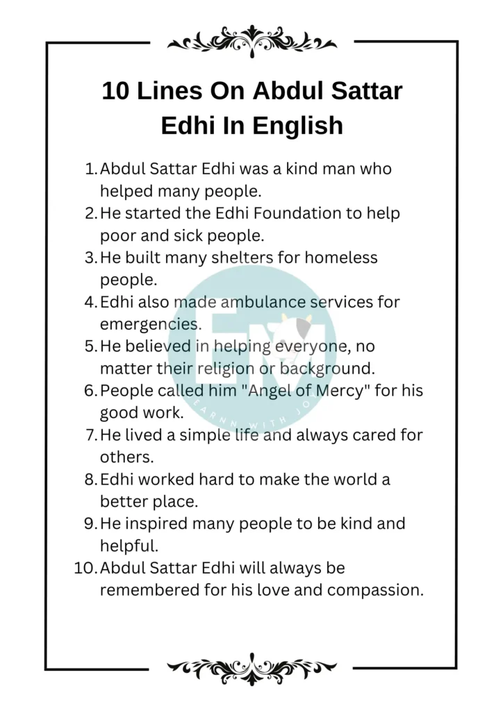 10 Lines On Abdul Sattar Edhi In English