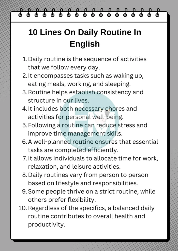 10 Lines On Daily Routine In English