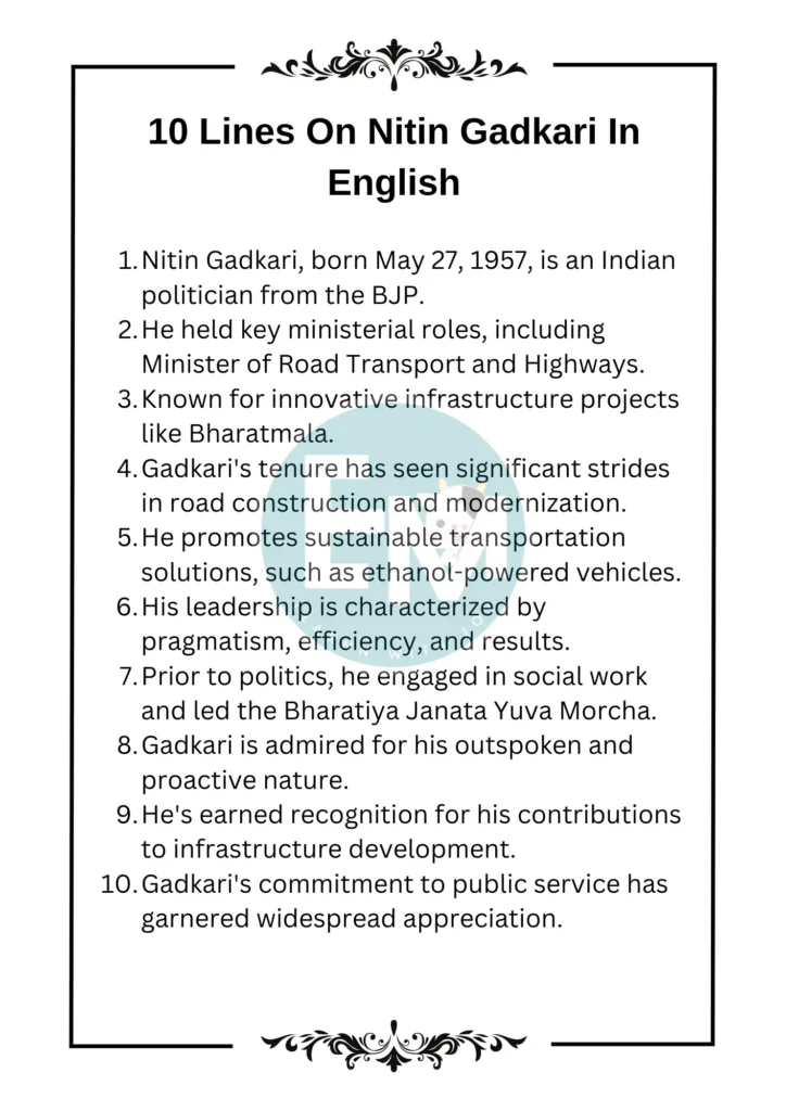 10 Lines On Nitin Gadkari In English