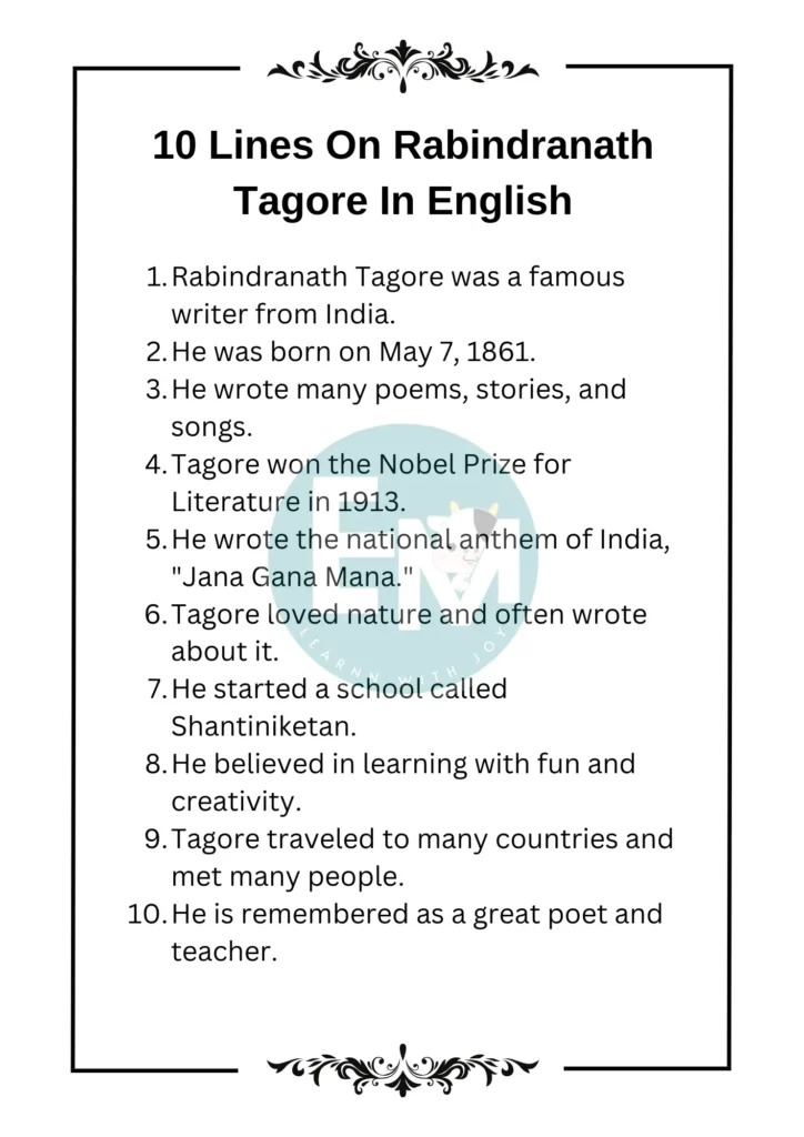 10 Lines On Rabindranath Tagore In English