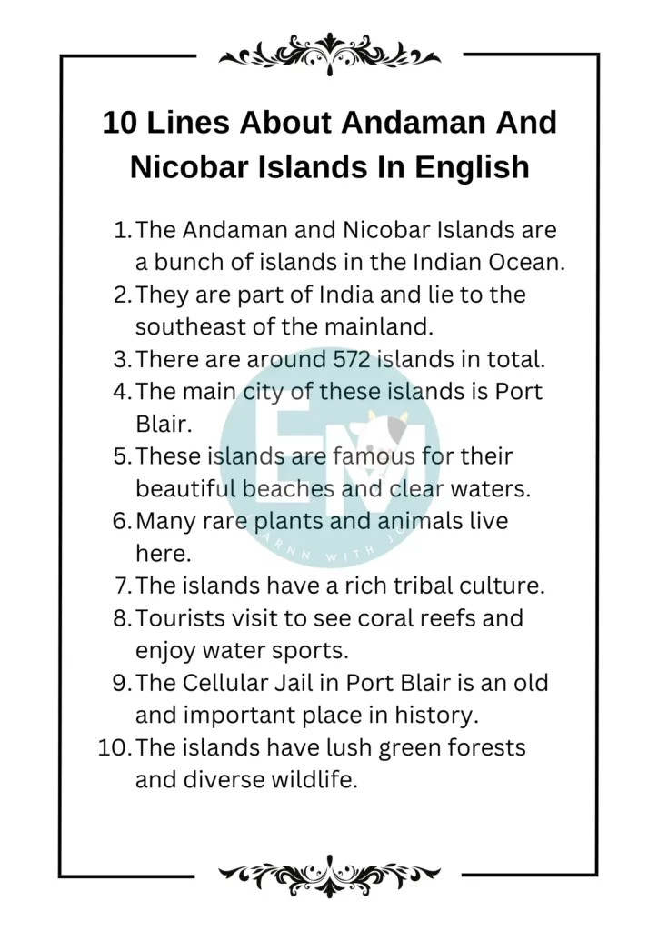 10 Lines About Andaman And Nicobar Islands In English