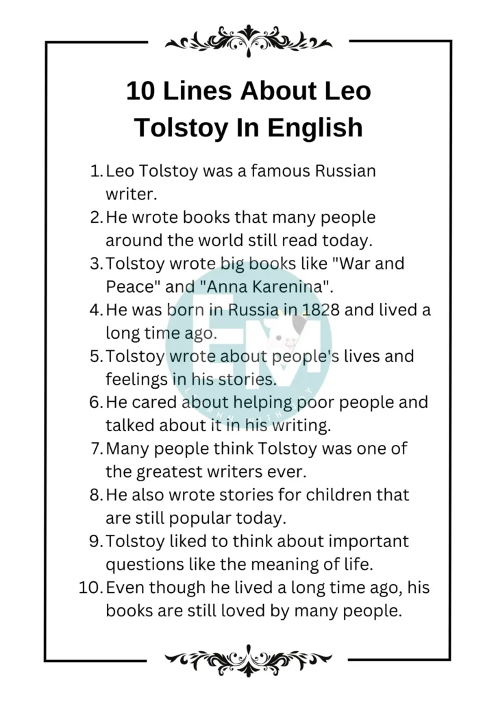 10 Lines About Leo Tolstoy In English