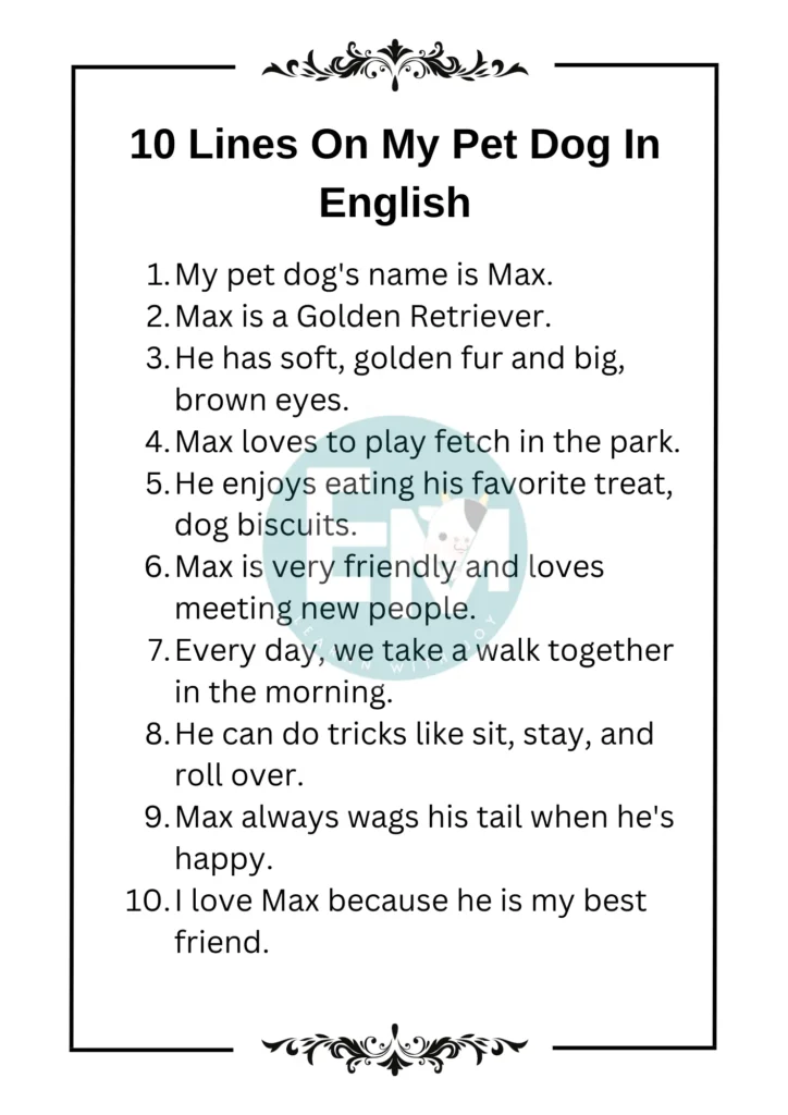 10 Lines On My Pet Dog In English