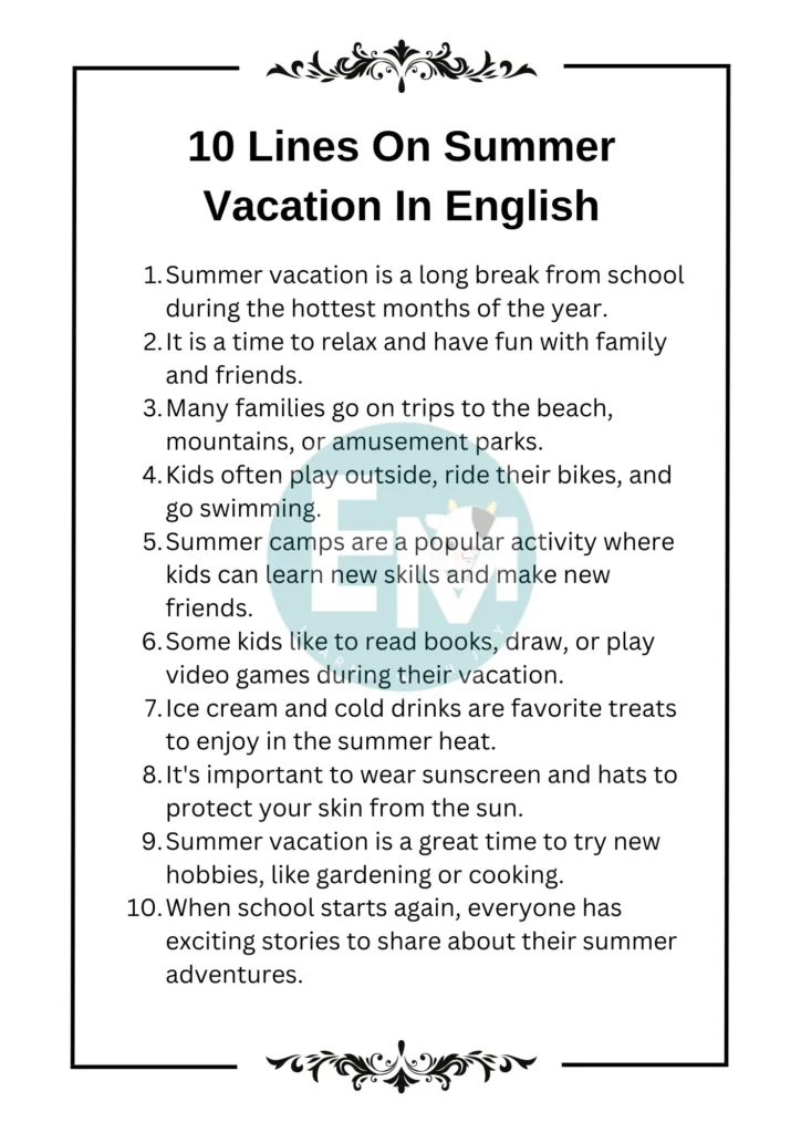 10 Lines On Summer Vacation In English