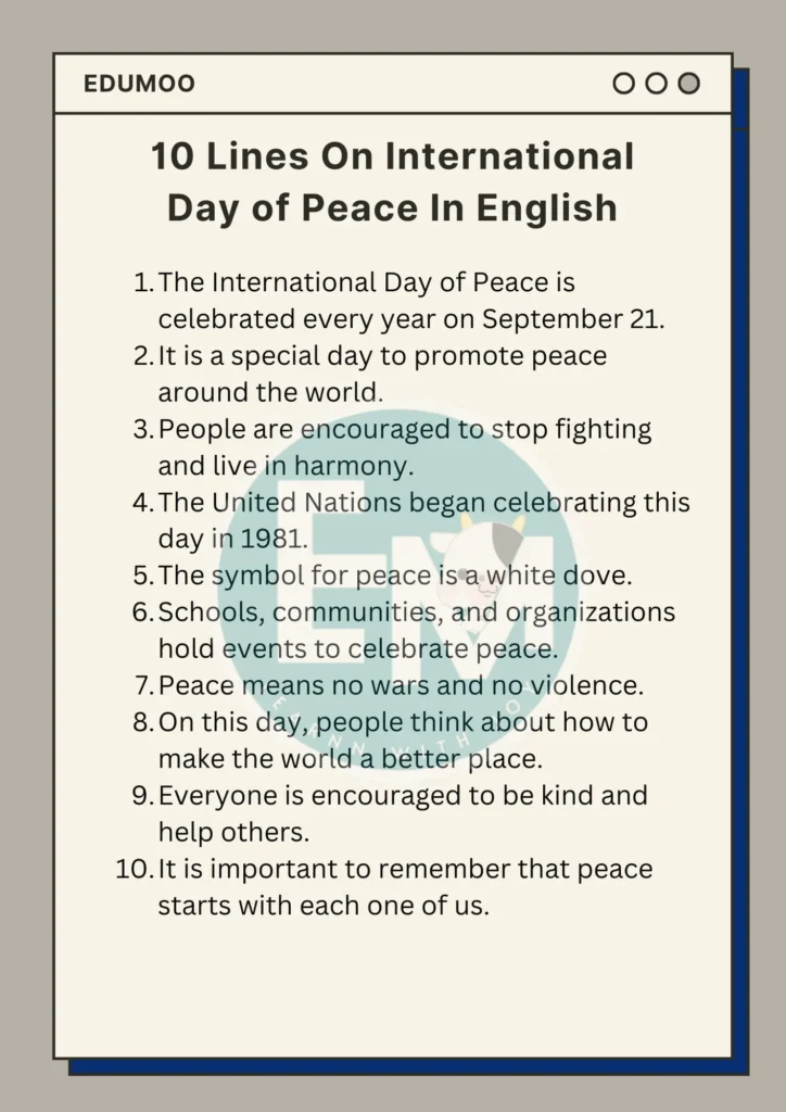 10 Lines On International Day of Peace