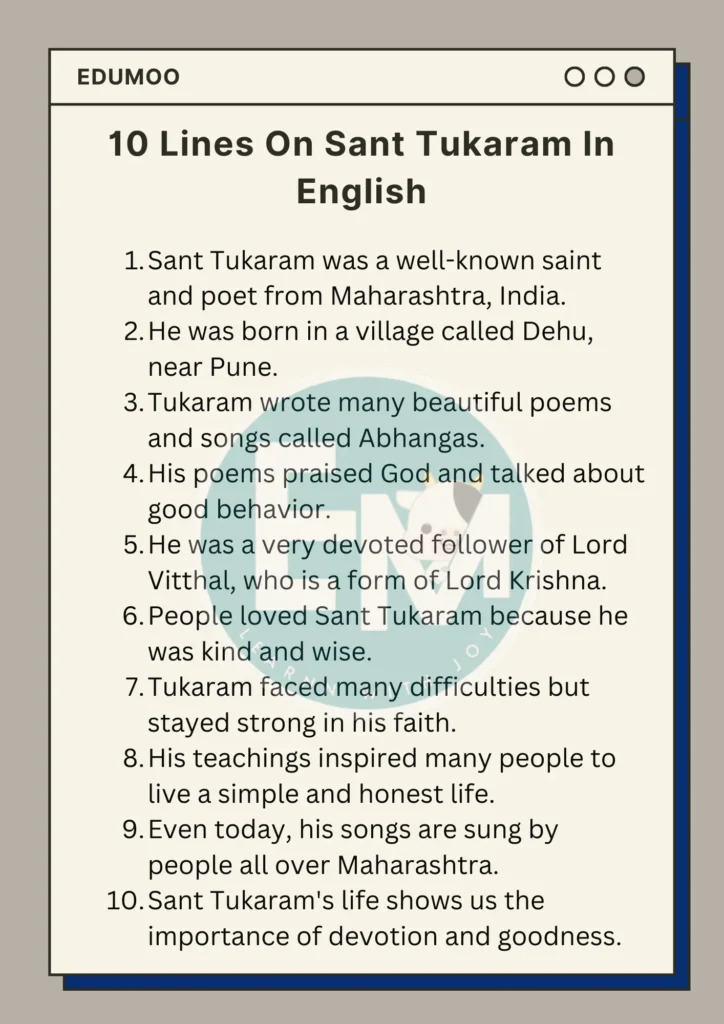 10 Lines On sant tukaram in english