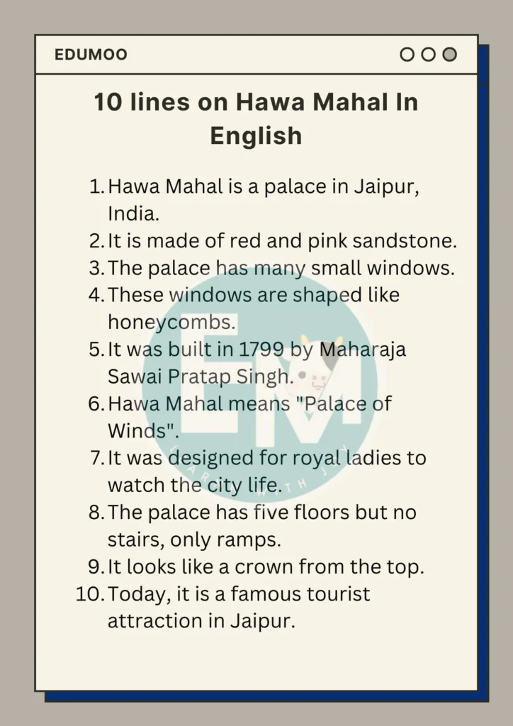 10 lines on Hawa Mahal