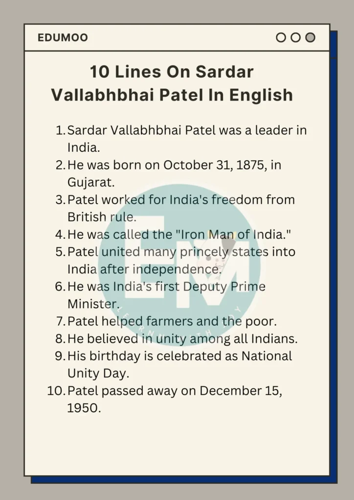 10 Lines On Sardar Vallabhbhai Patel