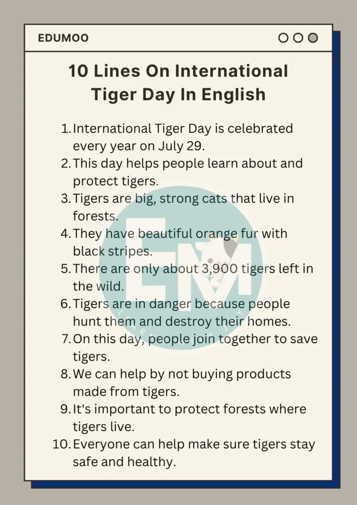 10 lines on international tiger day