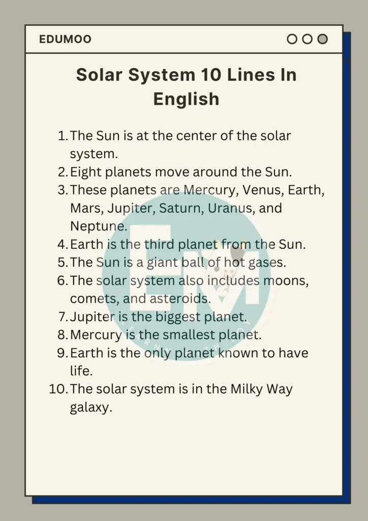 Solar System 10 Lines