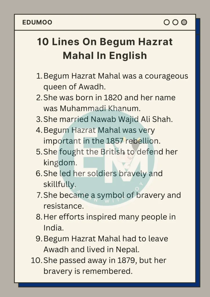 10 Lines On begum hazrat mahal