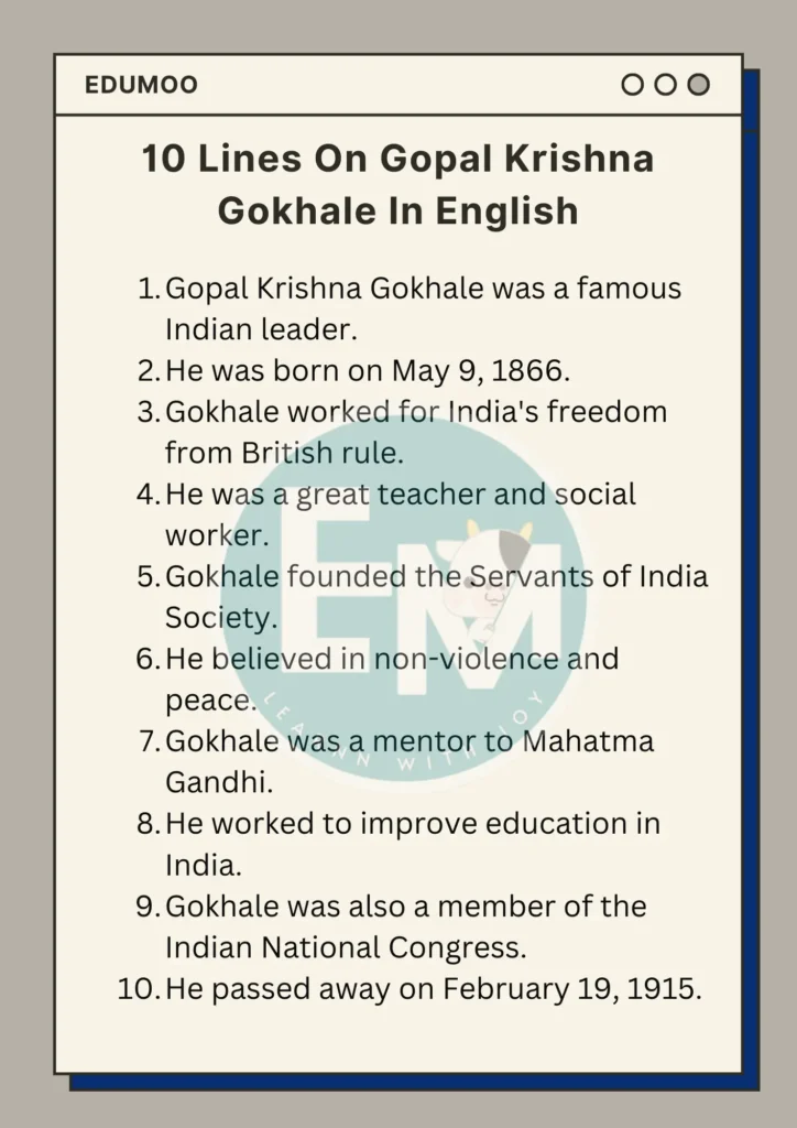 10 Lines On Gopal Krishna Gokhale