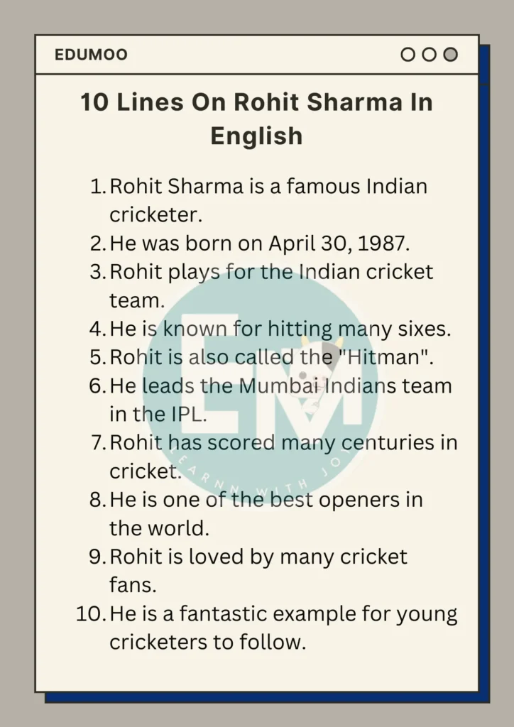 10 Lines On Rohit Sharma In English