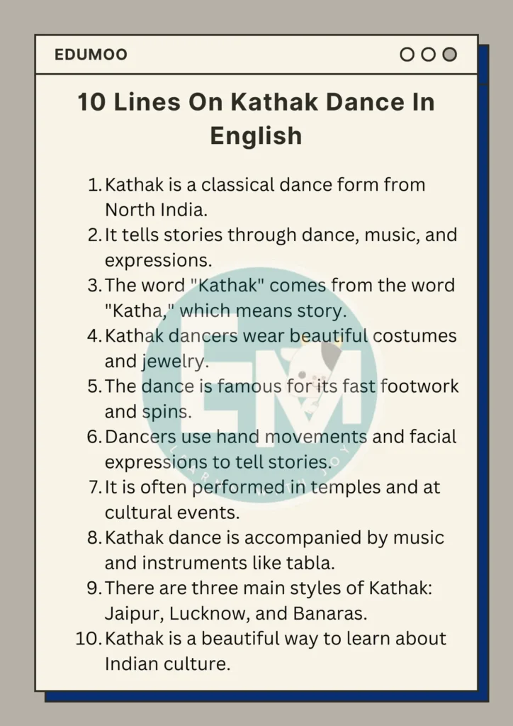 10 lines on kathak dance