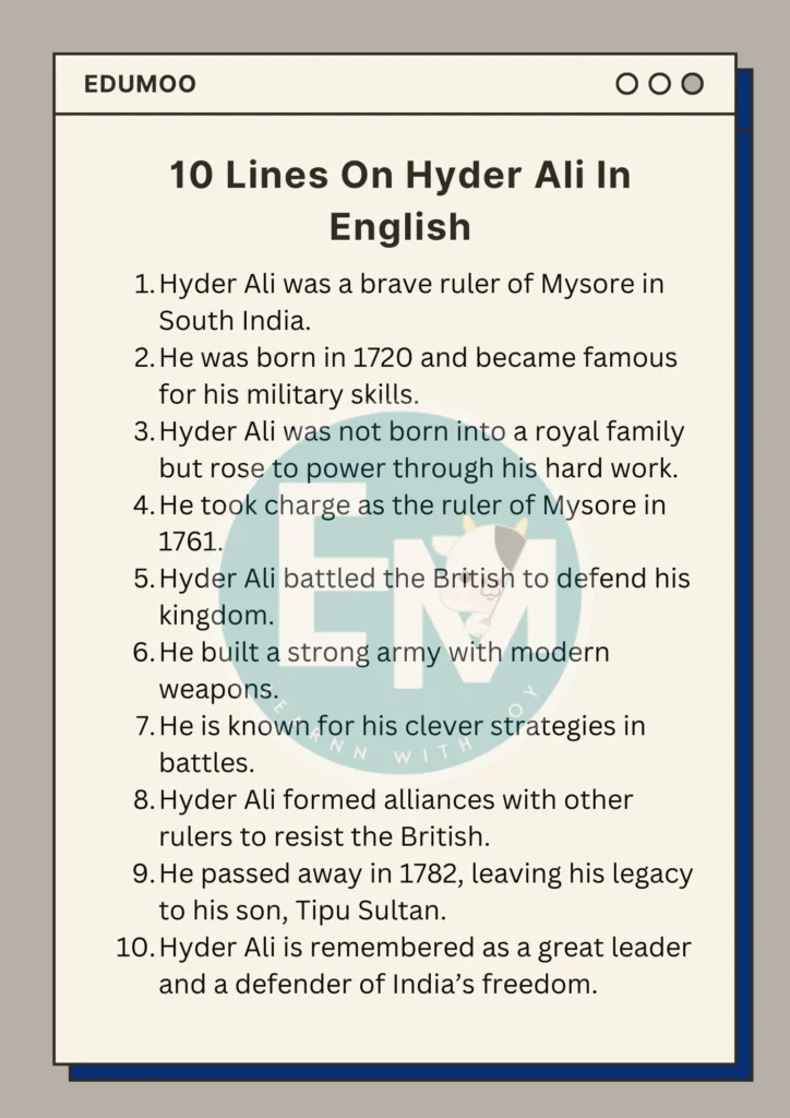 10 lines on hyder ali