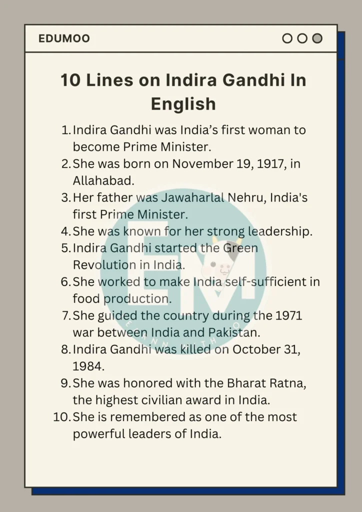 10 lines on indira gandhi