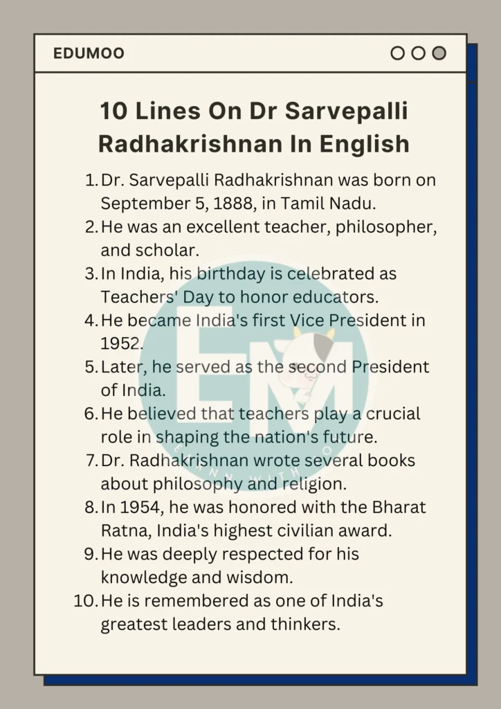 10 lines on dr sarvepalli radhakrishnan in english