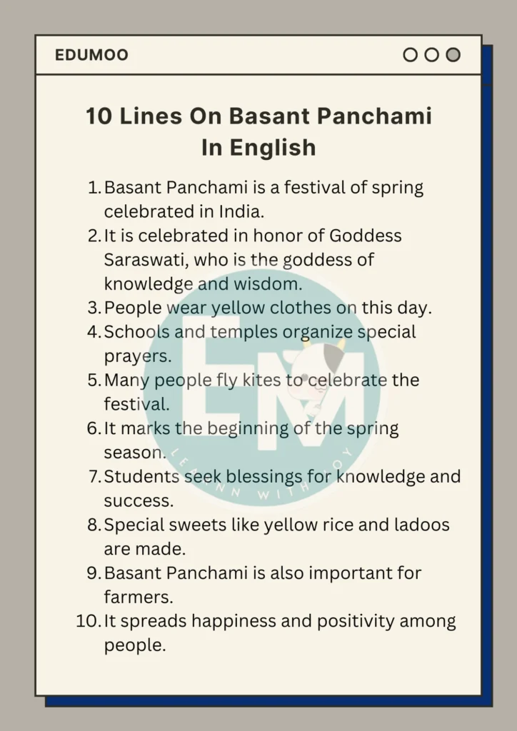 10 lines on basant panchami in english