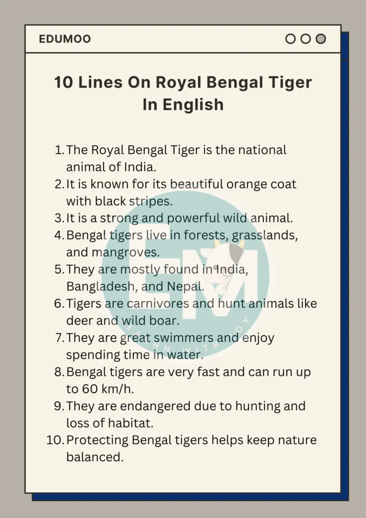 10 lines on royal bengal tiger