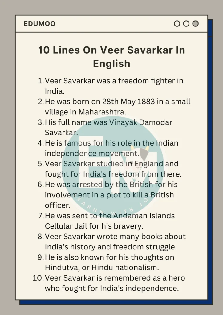 10 lines on veer savarkar