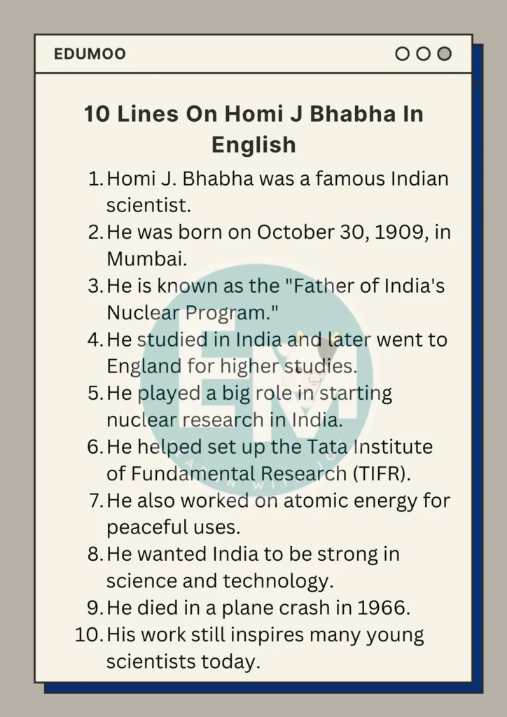 10 lines on homi j bhabha in english