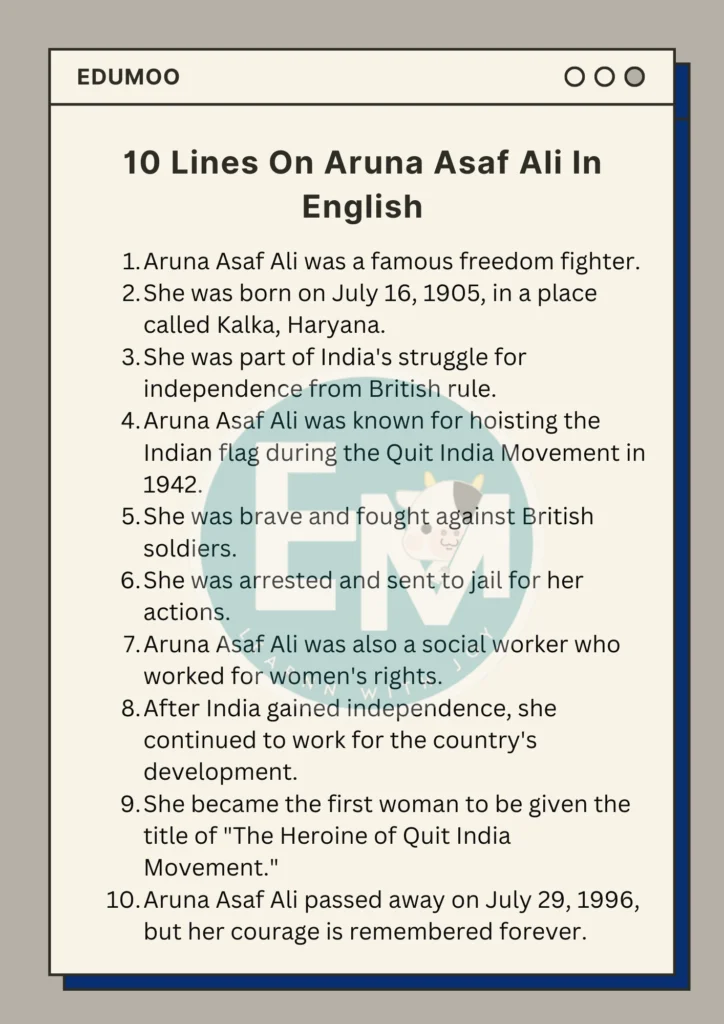 10 lines on aruna asaf ali