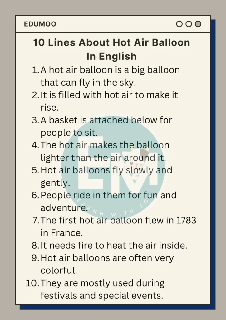 10 lines about hot air balloon