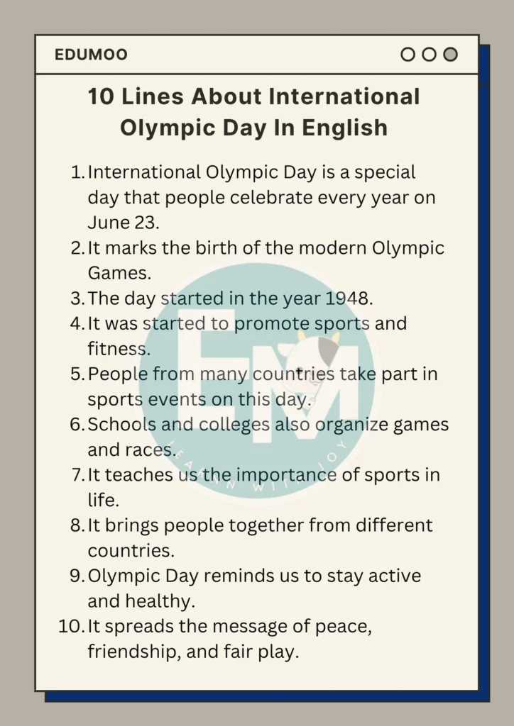 10 Lines About International Olympic Day