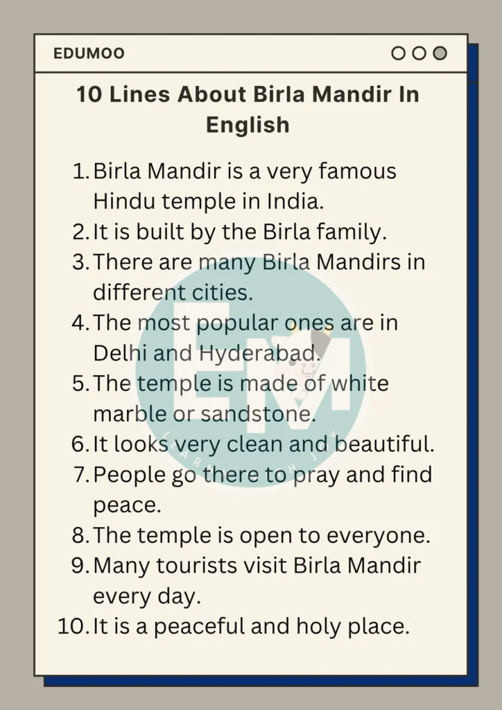 10 lines about birla mandir
