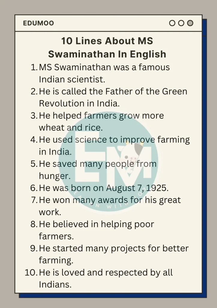 10 lines about ms swaminathan