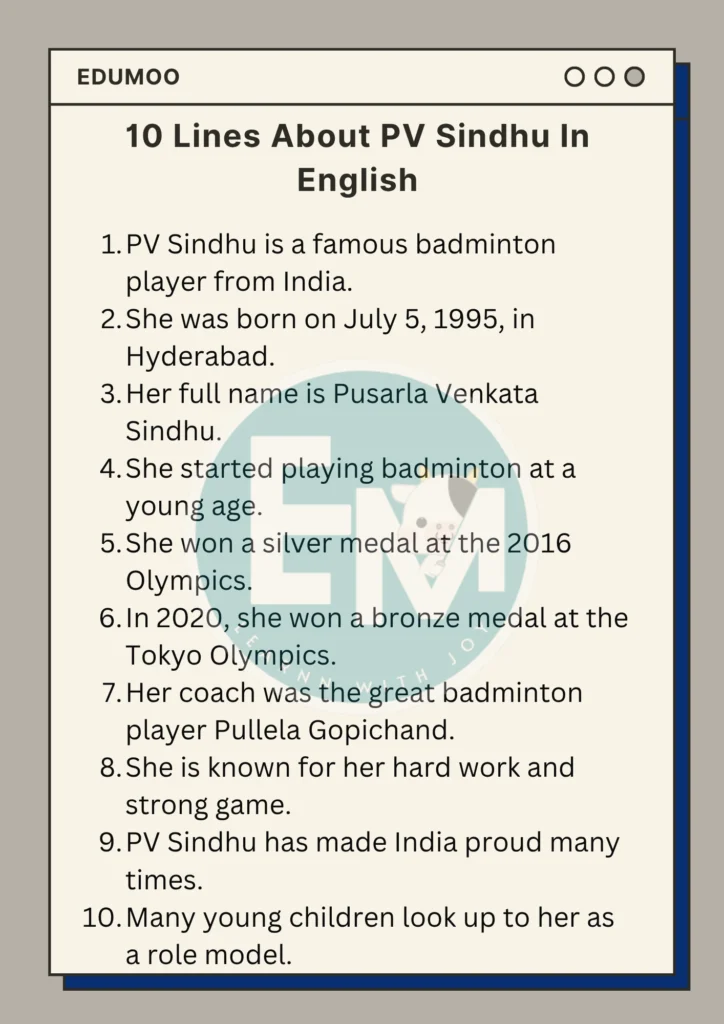 10 lines about pv sindhu