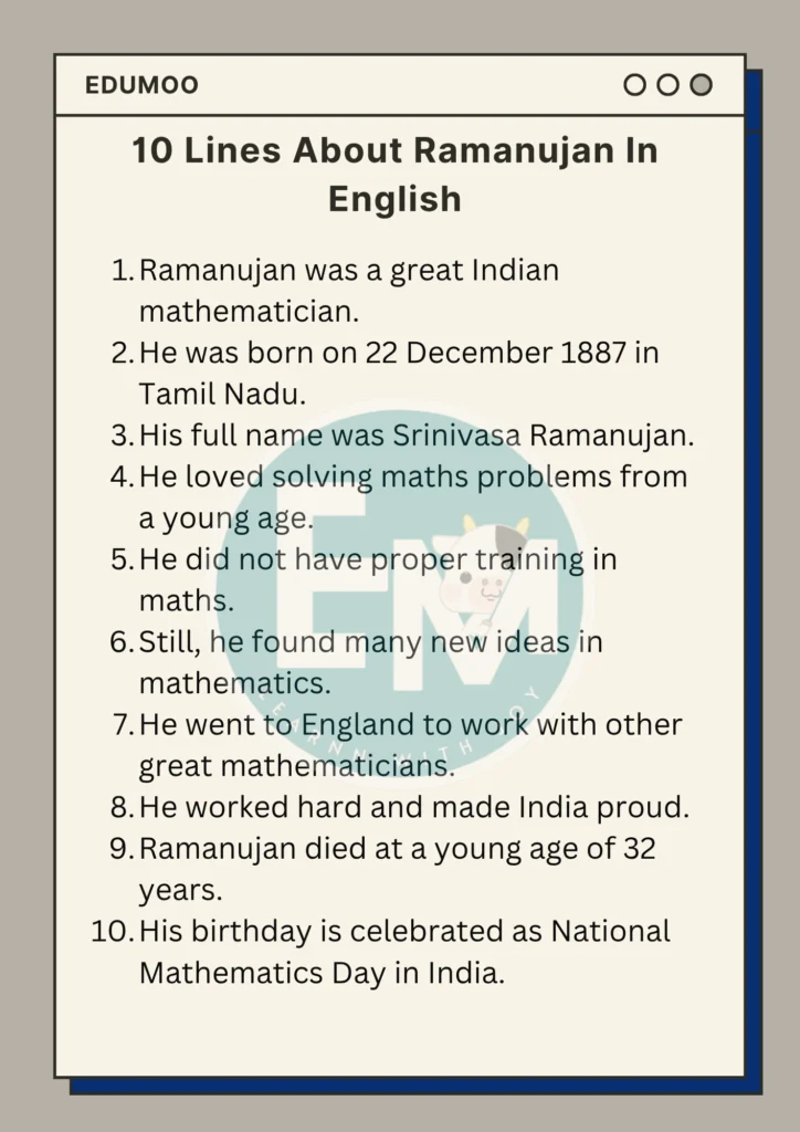10 Lines About Ramanujan