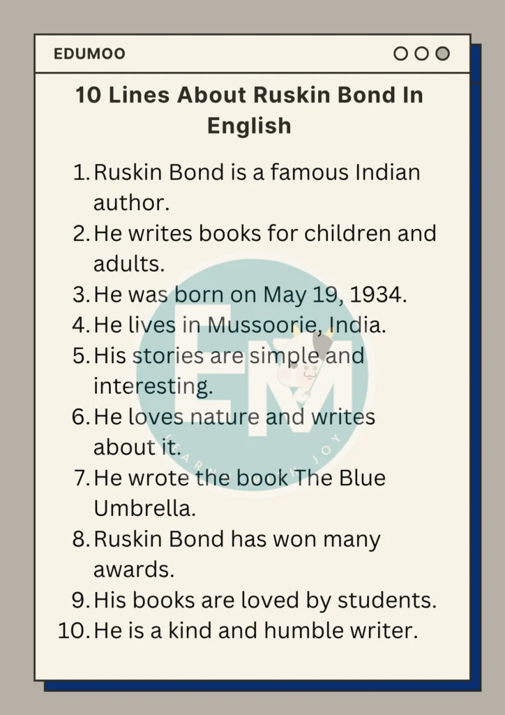 10 lines about ruskin bond