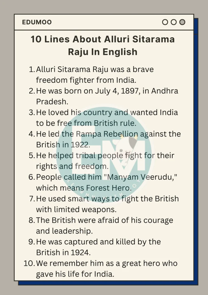 10 lines about alluri sitarama raju in english