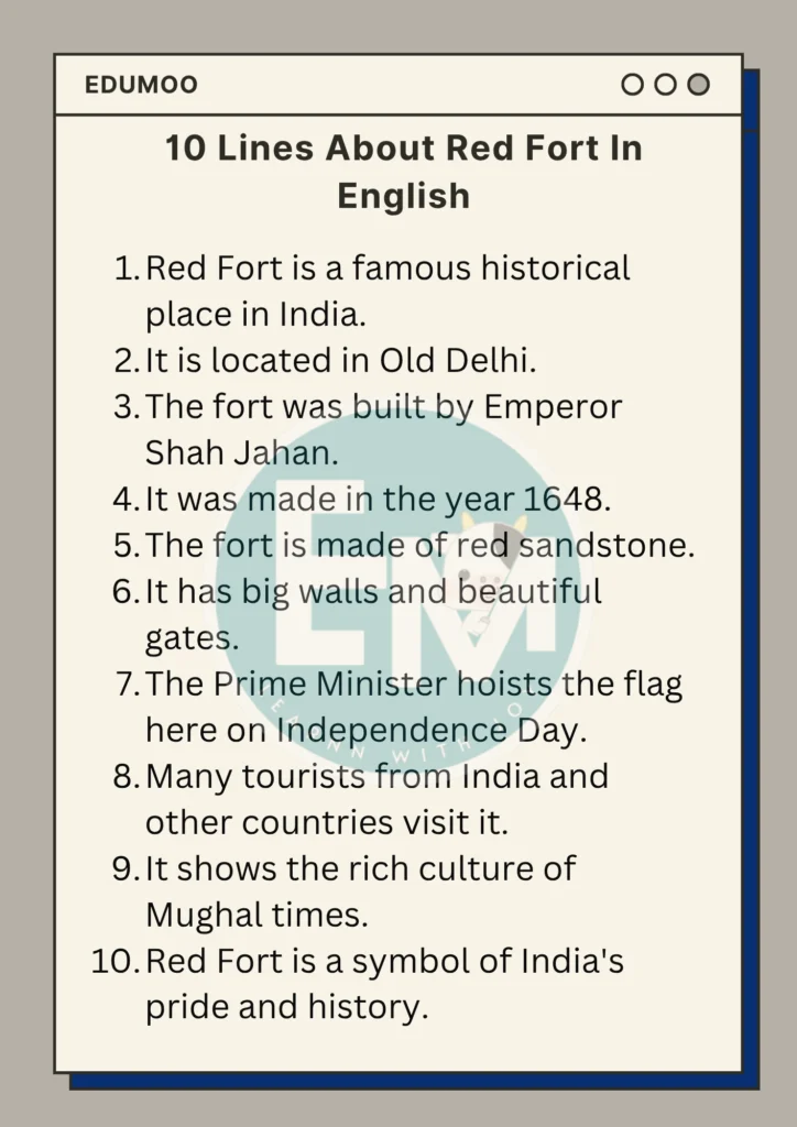 10 lines about red fort