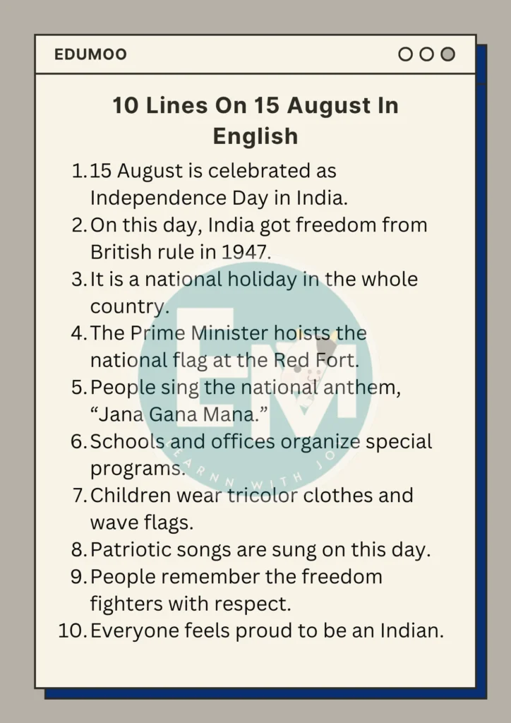 10 lines on 15 august