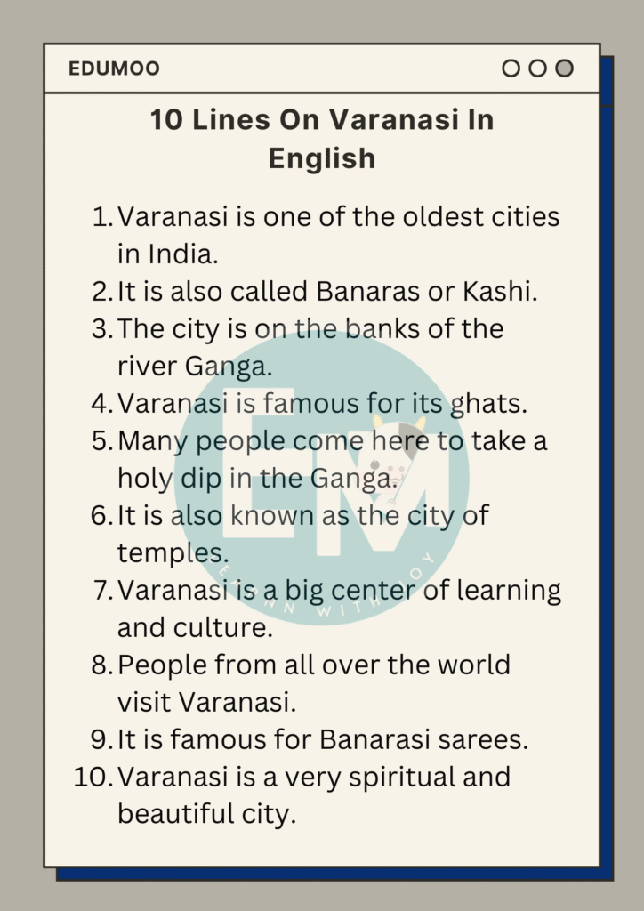 10 lines on varanasi in english