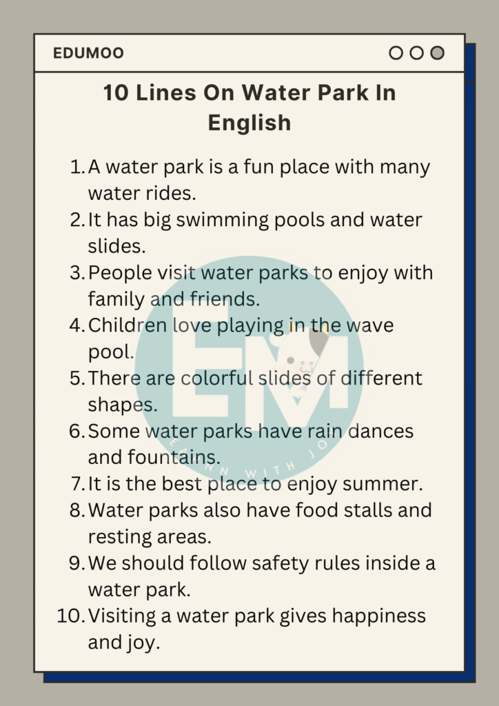 10 lines on water park in english