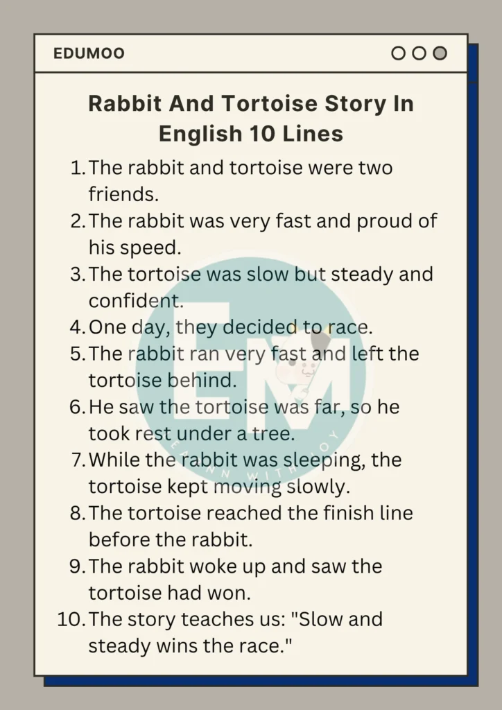 rabbit and tortoise story in English 10 lines