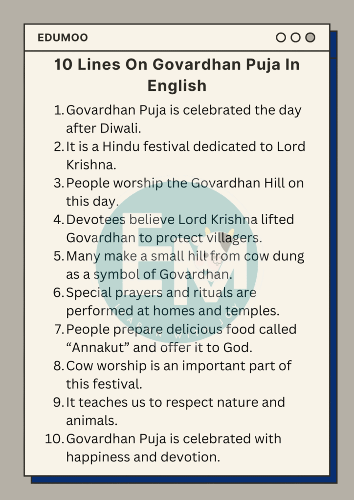 10 Lines On Govardhan Pooja