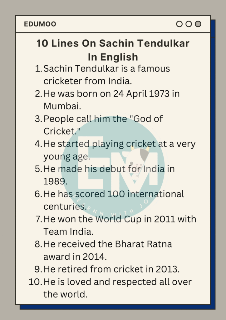 10 lines on Sachin Tendulkar