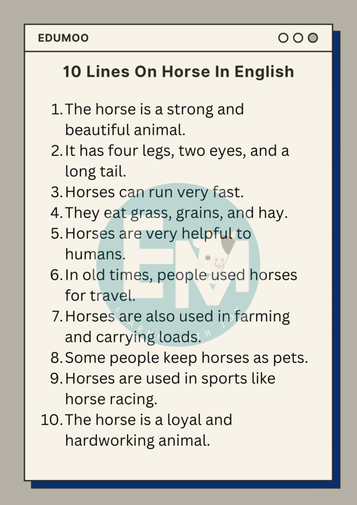 10 lines on horse in English