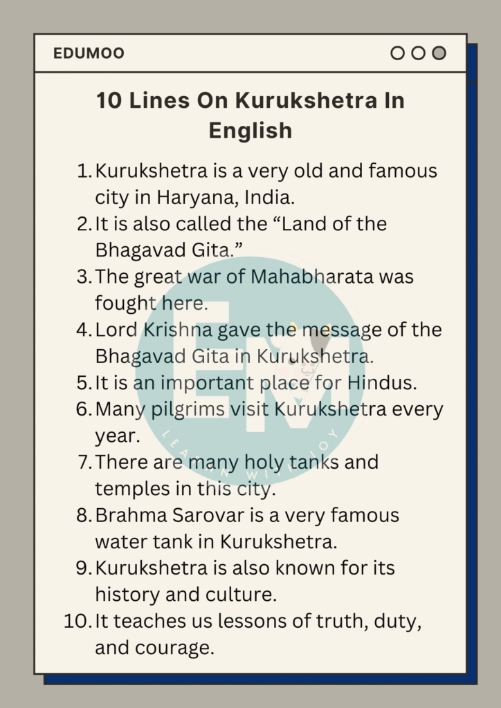 10 lines on kurukshetra