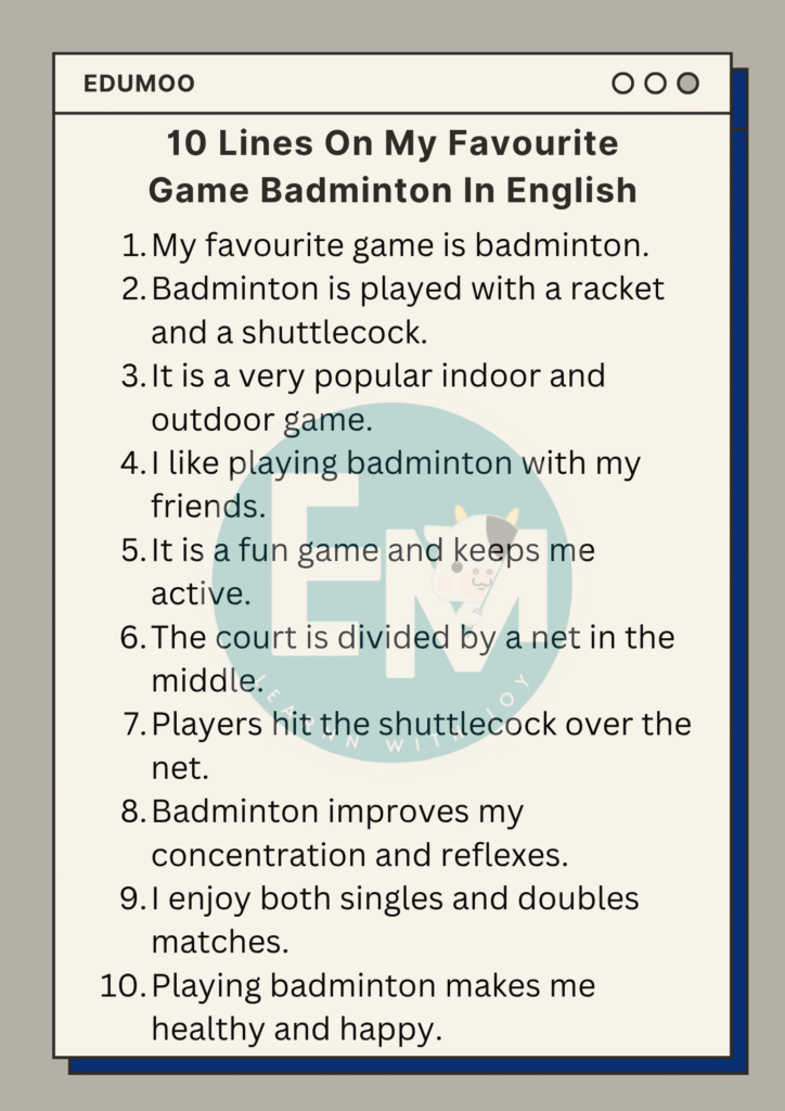 10 lines on my favourite game badminton