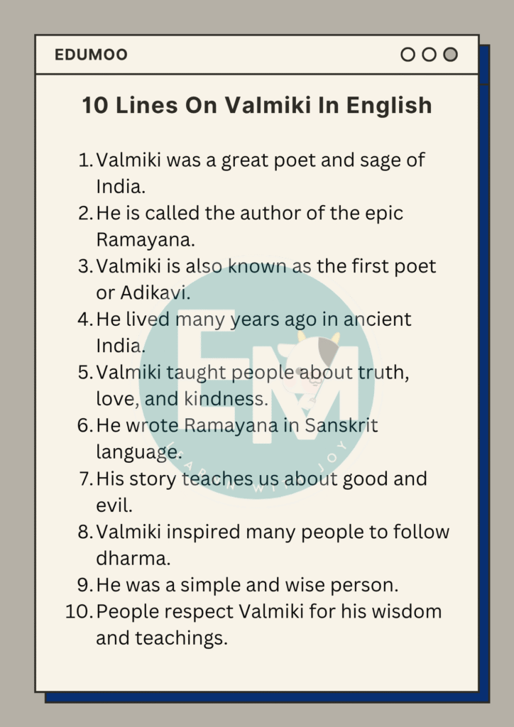 10 lines on valmiki