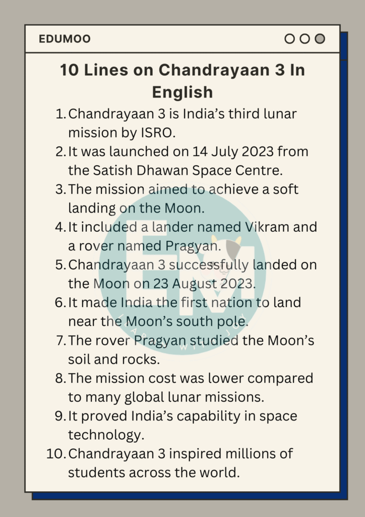 10 lines on chandrayaan 3