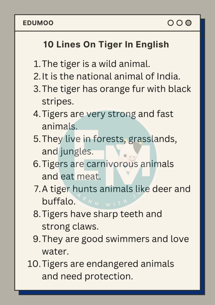 10 Lines on Tiger
