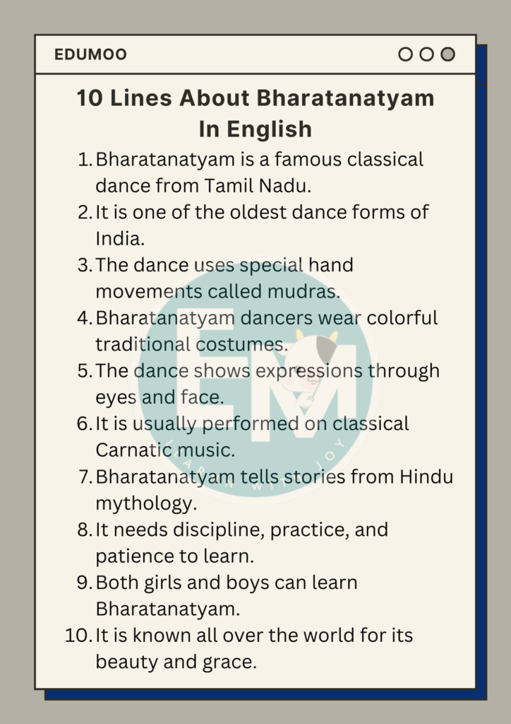 10 lines about bharatanatyam