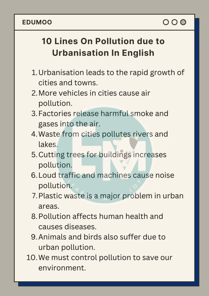 10 Lines on Pollution due to Urbanisation