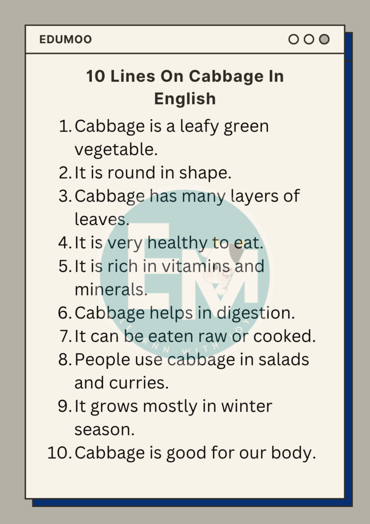 10 Lines On Cabbage